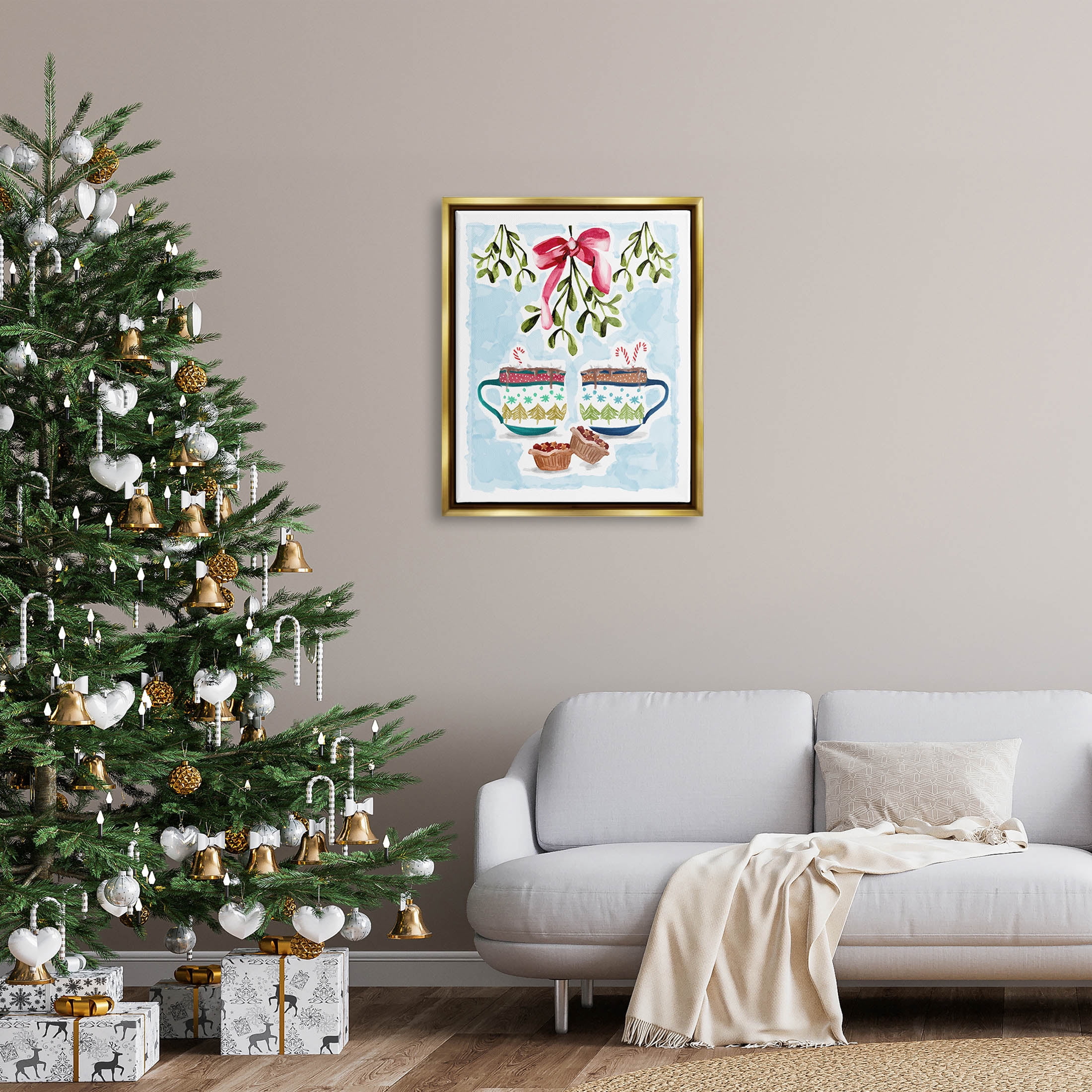 Cozy Winter Cocoa Dessert Holiday Graphic Art Metallic Gold Framed Art Print Wall Art