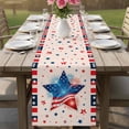 thumbnail image 4 of Patriotic USA Flag Table Runner - 48 Inch Long Memorial Blue Red Freedom Lines Cotton and Linen Blended Dress Scarves Farmhouse Table Runner for Kitchen Dining, Coffee Table, 13" x 48", 4 of 8