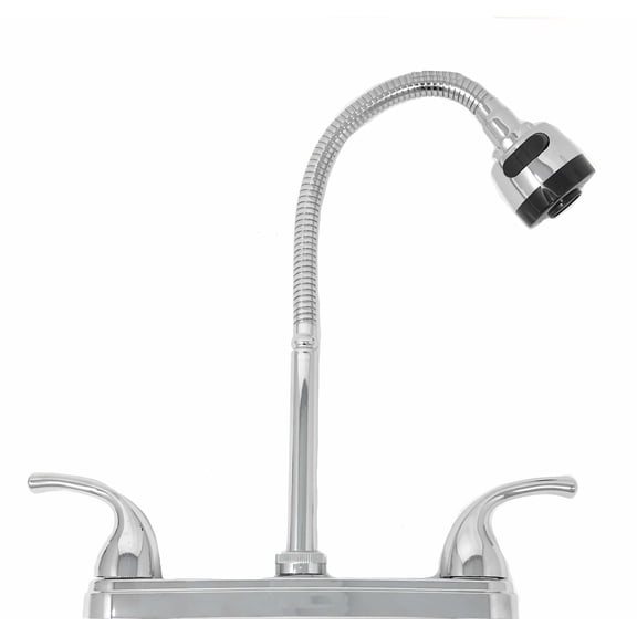 8" Center Set Two Handle Kitchen Chromed Plastic Faucet with Tall Flexible Spout for Kitchen RV Camper Motorhomes Office ADA