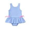 thumbnail image 3 of Girls One Piece Swimsuits With Bow And Ruffle Skirt Striped Print Girls Swimsuit Bathing Suits For Girls 3-4 Years, 3 of 7