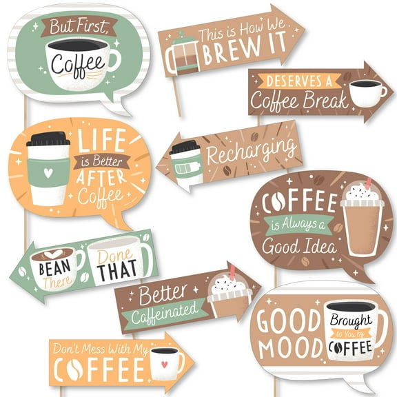 Big Dot of Happiness Funny But First, Coffee - Cafe Themed Party Photo Booth Props Kit - 10 Piece