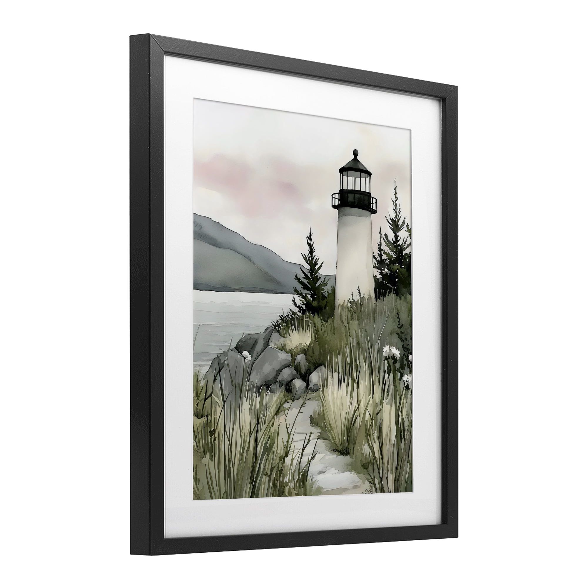 Stupell Industries Coastal Calm Lighthouse Black Framed Print Under Glass, design by Riley B