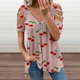 thumbnail image 2 of Cherries Womens Summer V Neck Zipper Top Short Sleeve T Shirt Off Shoulder Top Casual Classy Loose Shirts, 2 of 7