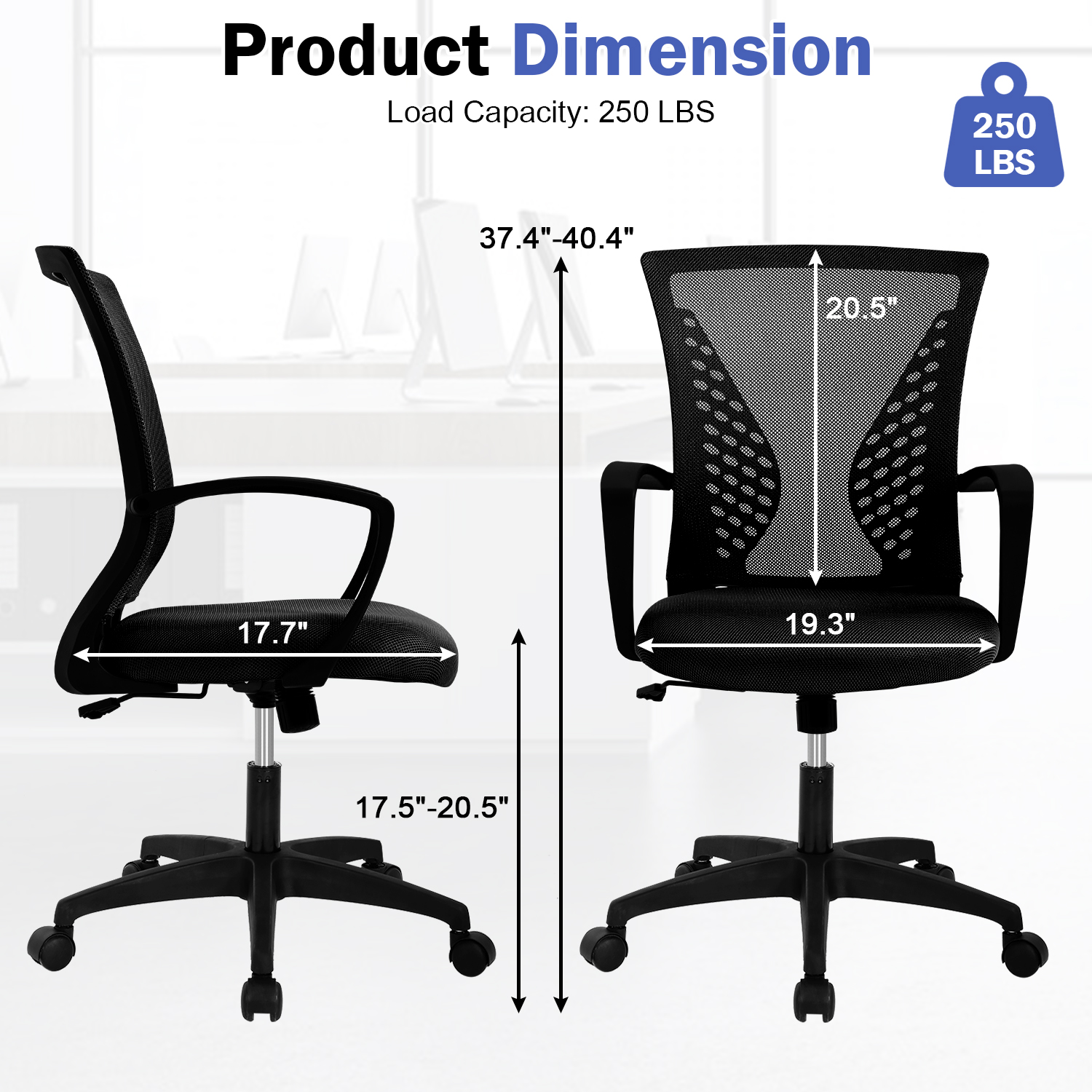 Mid-Back Office Chair, Ergonomic Computer Chair Adjustable Desk Chair with Armrest, Rolling Swivel Chair for Home&Office, Easy to Assemble, Black