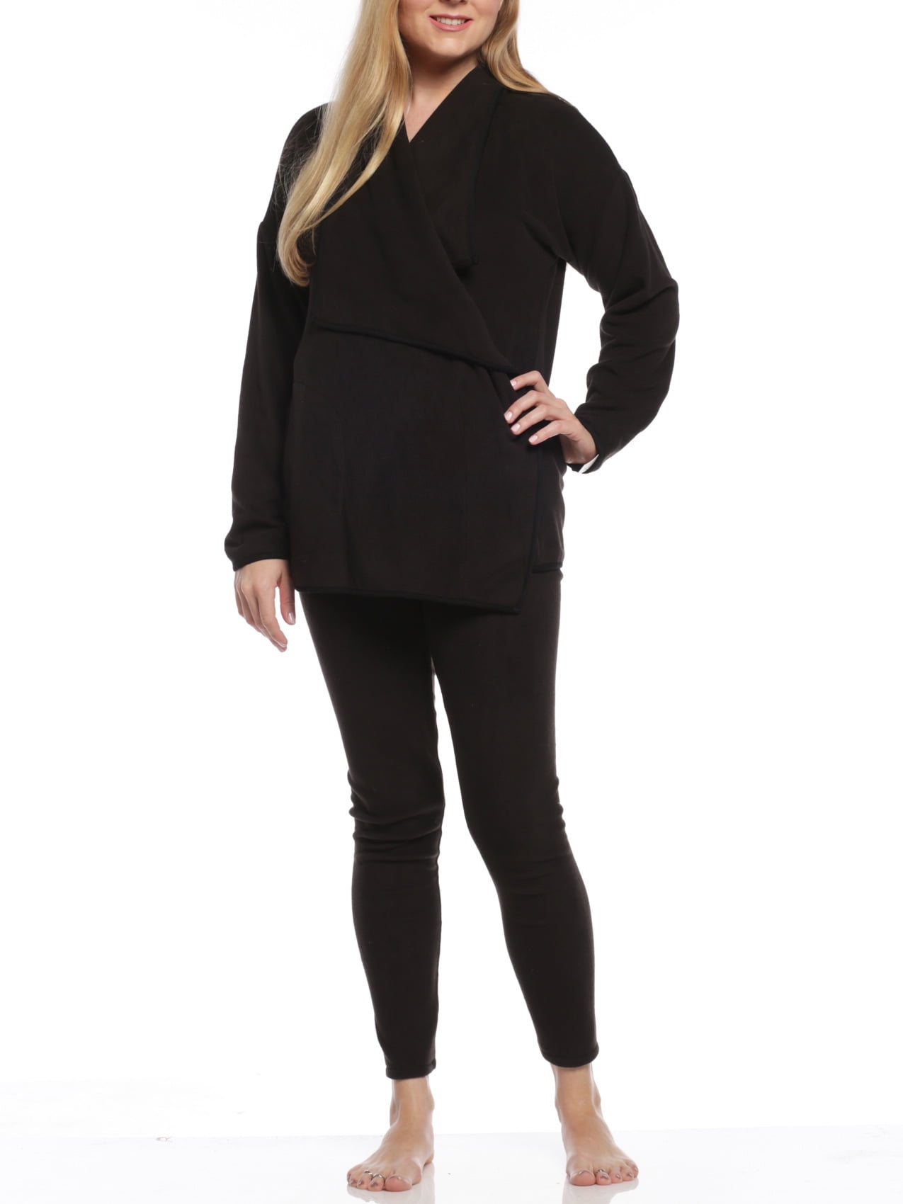 DKNY Sleepwear DKNY Sleepwear Women's Cozy Long Pajama Set, Black, Medium