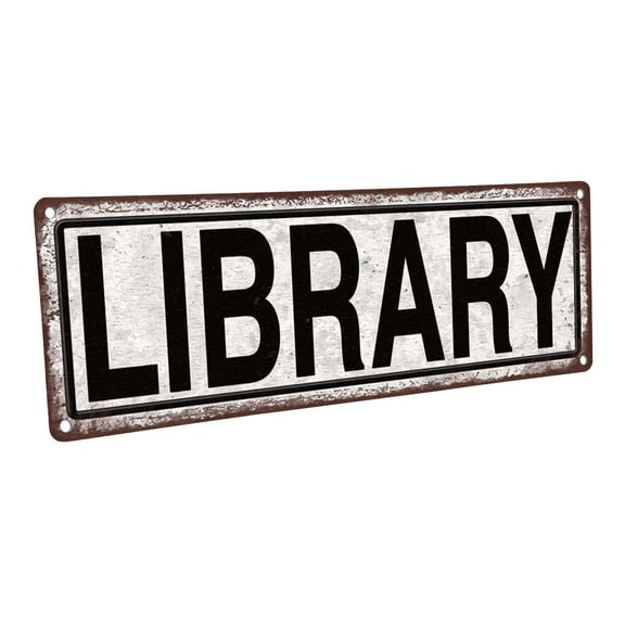 Library 4"x12" Metal Sign, Wall Décor for Home and Office