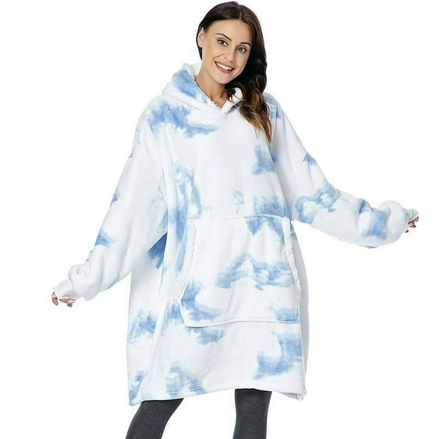 Wearable Blanket Hoodie for Women Men Warm Fleece Hooded Blanket Sweatshirt with Deep Pocket and Elastic Sleeve