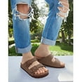 thumbnail image 3 of Litfun Women's Cork Footbed Slide Sandals with Arch Support Summer Leather Flat Sandals with Adjustable Buckle, Brown, 3 of 8