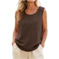 thumbnail image 4 of Spaghetti Strap Cami Women’s Round Neck Tank Tops with Pocket, Loose Sleeveless Casual Blouses, Lightweight Faux Linen Tanks Daily Wear Brown XXL, 4 of 5