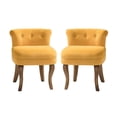 thumbnail image 2 of Makeup Vanity Stool Dressing Table Accent Chair Set of 2 Velvet Tufted Upholstered Cushioned Wood Leg Home Bedroom Living Room Mustard, 2 of 8