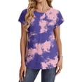 thumbnail image 3 of Cleaning Women Tie Dye Printed Tops Cap Sleeve Tee Shirts Round Neck Short Sleeve Shirt Loose Fit Tunic Blouses Dressy Flowy T-Shirts Going Out Vacation Party Clothes Summer Costume, 3 of 6