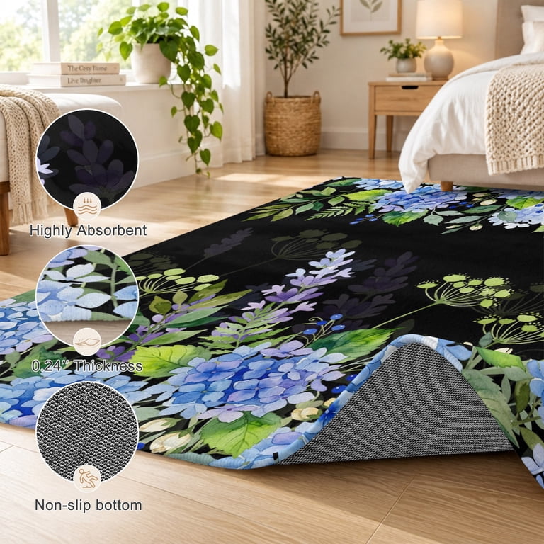 Blue Hydrangea Floral Round Area Rug Living Room 7ft, Wildflower Garden ...