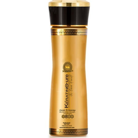 Keratin Cure Best Treatment Gold and Honey Bio 5 Ounces for Silky Soft Hair Formaldehyde Free Professional Complex with Argan Oil Nourishing Straightening Damaged Dry Frizzy Coarse Curly Wavy (Best Keratin Hair Treatment Without Formaldehyde)