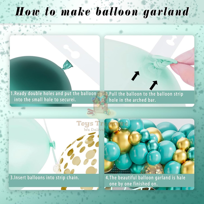 BalloonBuzz 140pcs Teal and Golden Balloons, Balloons Arch Kit | Confetti Latex Balloons Golden Star Foil Balloon for Birthday Anniversary Party Decorations (Teal Gold)
