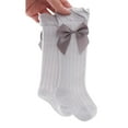thumbnail image 1 of Faithtur Girl's Solid Color Socks, Breathable Long Tube Socks with Big Bowknot Decor for Spring and Autumn, 1 of 3