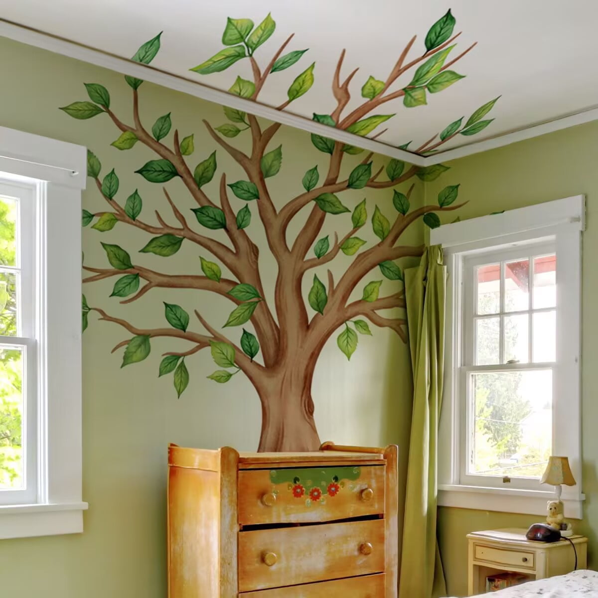 Large Tree Wall Decals Green Plants Jungle Wall Stickers for Kids Room Classroom Nursery Bedroom Home Decor Peel and Stick Art Murals for Bedroom Nursery Office