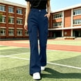 thumbnail image 6 of SGFCWSX Girls Cargo Flare Pants Button Zipper Pockets Trousers for Casual Daily Wear Navy Size 14, 6 of 9