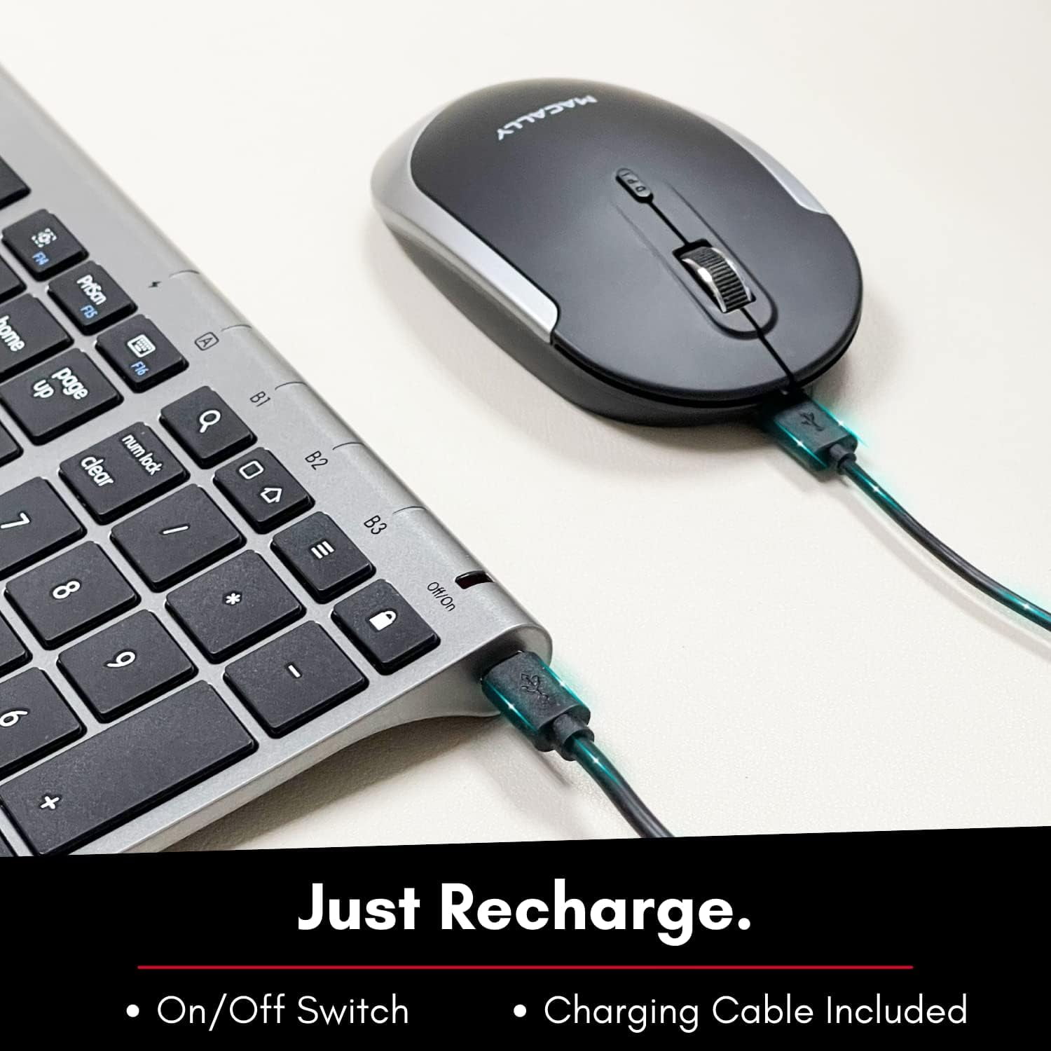 Macally Bluetooth Keyboard and Mouse | Mac Duo - Scissors Wireless Bluetooth Keyboard - 110 Key - Space Gray - Wireless Bluetooth Mouse - 1600 dpi - Space Gray - Compatible with Mac, PC