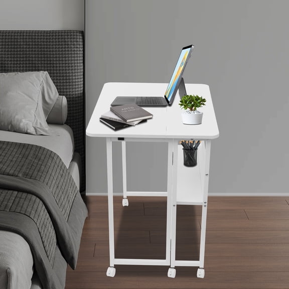 80*58 Cm Folding Desk Small Rolling Desk With Storage Shelf for Computer Desk