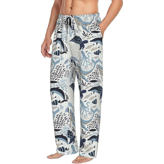 Picia Sea Life Elements Mens Soft Woven Cotton Elastic Waistband Sleep Pajama Pant Lounge Sleep Pant With Pockets And Drawstring-Small