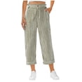 thumbnail image 4 of Admvng Capri Pants for Women Striped Elastic High Waist Button Detail Rolled Cuffs Cropped Pants, 4 of 5
