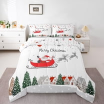 Homewish Merry Christmas Bedding Comforter Set,Cartoon Santa Claus Twin Comforter Sets,Wild Xma Reindeer Bedding Set For Girl,Luxury Bedroom Decor Reversible,2pcs