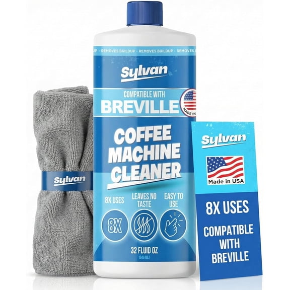 Descaling Solution Compatible with Breville | Free Cleaning Cloth | 12 Month Supply | Made in the USA | Descaling Kit for all Breville Machines | 32 Oz | Coffee Machine Cleaner and Decalcifier
