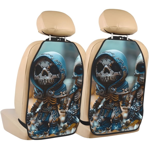 Kdxio Cute Skeletons Figurines Print 2 Pack Car Kick Mat Seat Cover Back Protector Mat with Pockets for Organizer Backseat Protector and Storage Anti Kick Pad for Vehicles