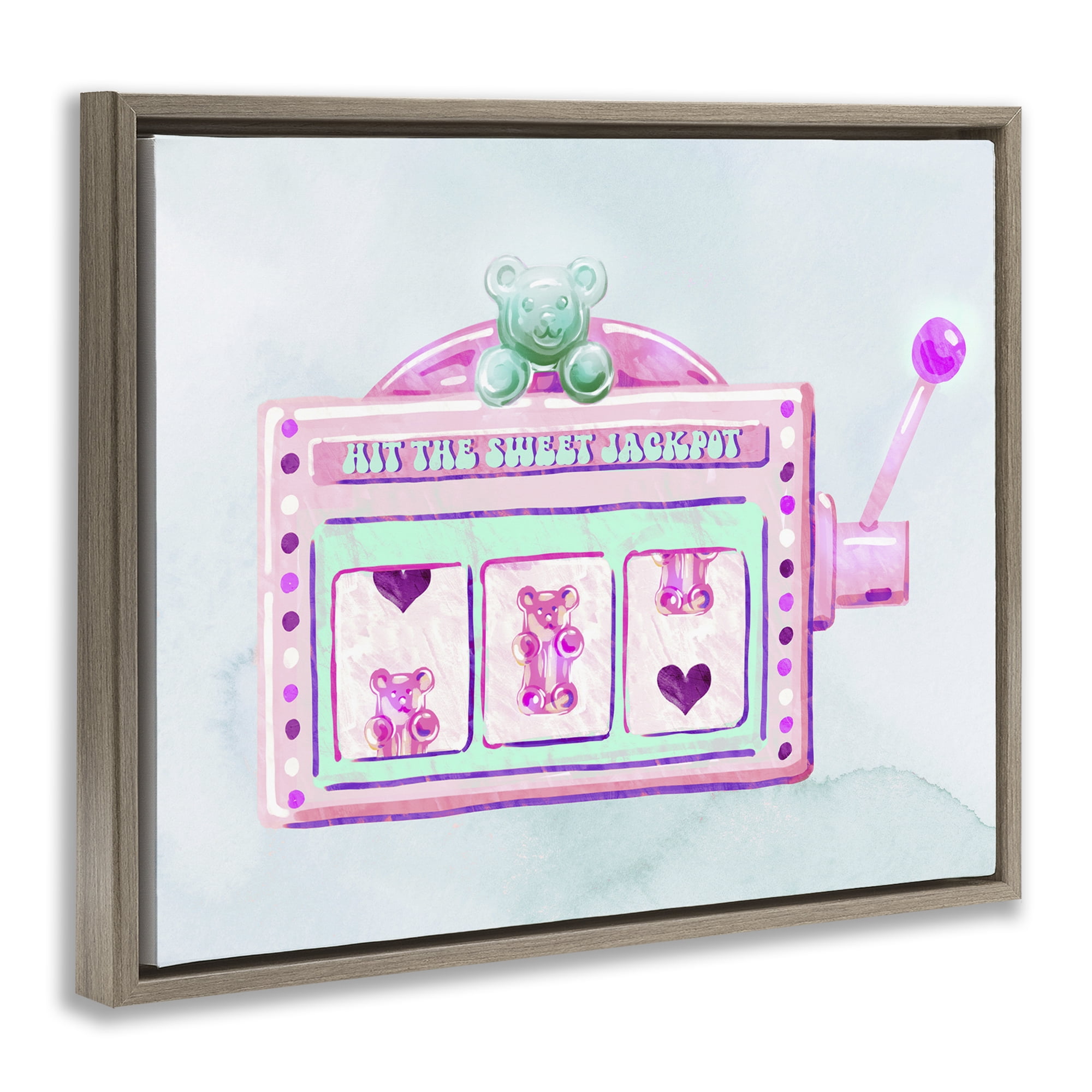 Stupell Industries Pink Pastel Slots Novelty & Humor Painting Brown Floater Framed Canvas Art Print Wall Art, 21 x 17