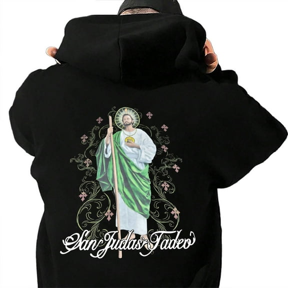 Saint Jude San Judas Tadeo Back Print Hoodie – Unisex Catholic Faith Pullover, Devotion Gift for Men and Women