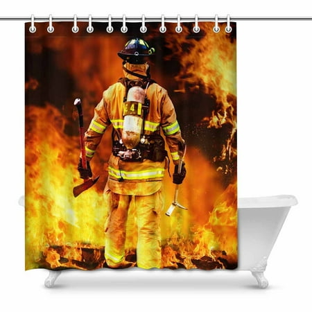 MKHERT Fire Firefighter Fireman Searches for Possible Survivors House Decor Shower Curtain for Bathroom Decorative Fabric Bath Curtain Set 66x72 inch