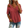 thumbnail image 2 of Neewe Women's 2026 Spring Summer Polk Dot V Neck Short Sleeve Pullover Blouse Off Shoulder T-Shirts, 2 of 6