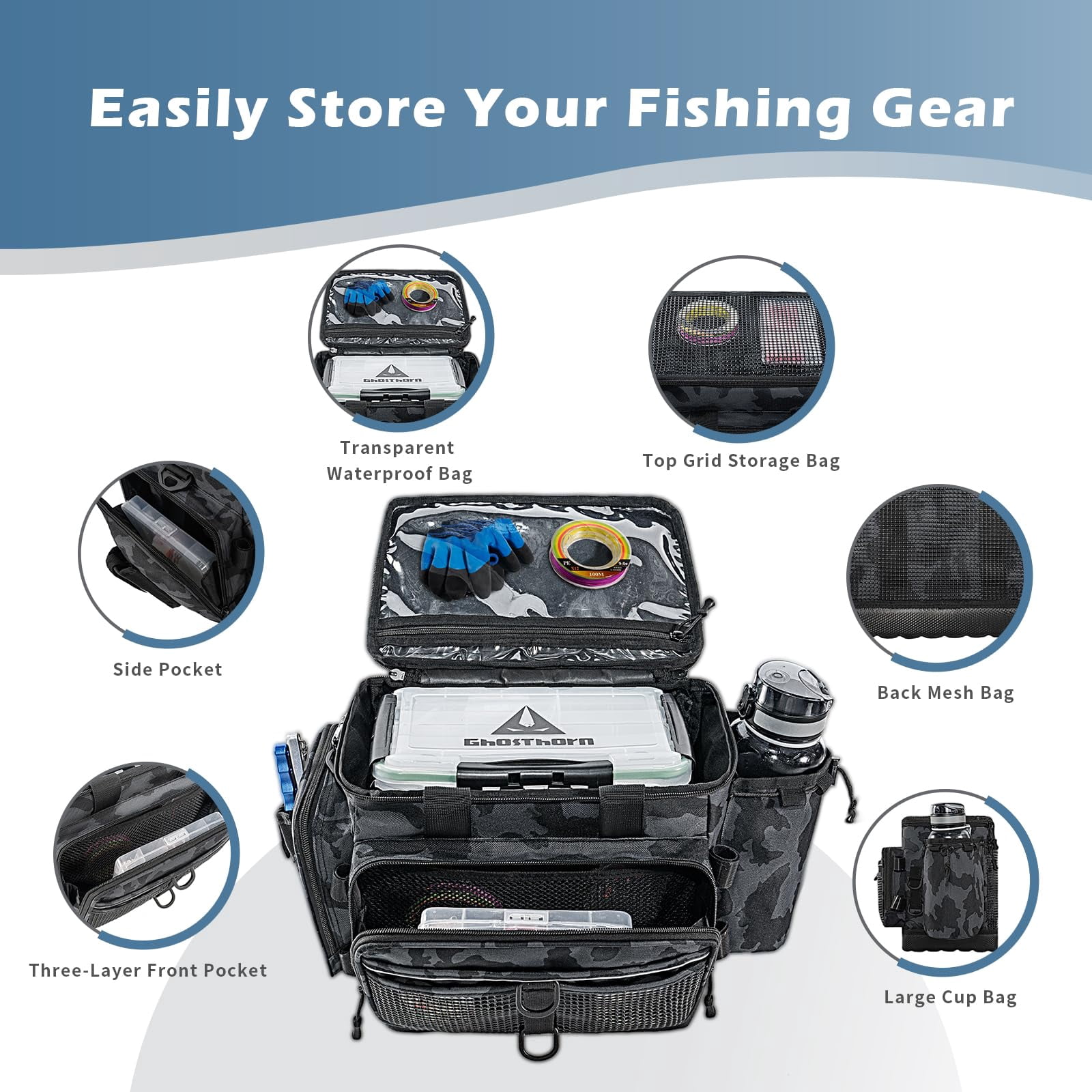 Ghosthorn Fishing Tackle Bags Salt Water Resistant Tackle Box Bag -large capacity tackle storage