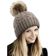 thumbnail image 2 of Womens Winter Beanie Cable Knitted Hat Ski Slouchy Pom Pom Beanie, Khaki, 2 of 3