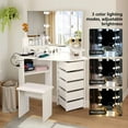 thumbnail image 2 of VOWNER Vanity with Lights - Makeup Vanity Desk with Power Outlet, 3 Color Lighting Options Brightness Adjustable, Vanity Table with 5 Rotating Drawers, Shelves and Stool, Corner Vanity for Women Girls, 2 of 17