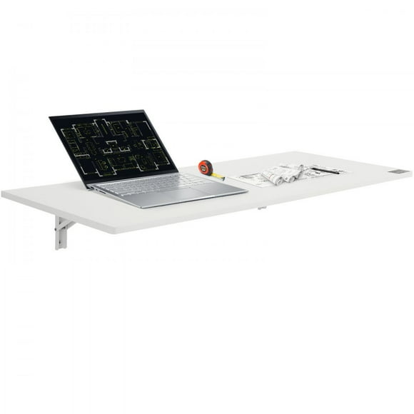 Wall Mounted Folding Table 43.31 x 18.11 Wall Mount Drop Leaf Table Space Saving Floating Desk with Iron Bracket Fold Down Table for Home Office Dining Kitchen Bar White