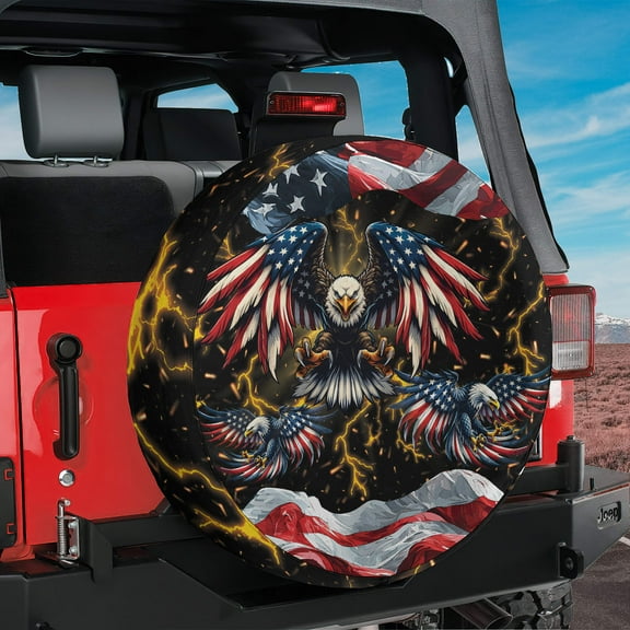 Lotusprinthandmade America Flag Eagle Spare Tire Cover Without Backup Camera Hole 6 Sizes (27 in.), patriotic eagle spare tire cover