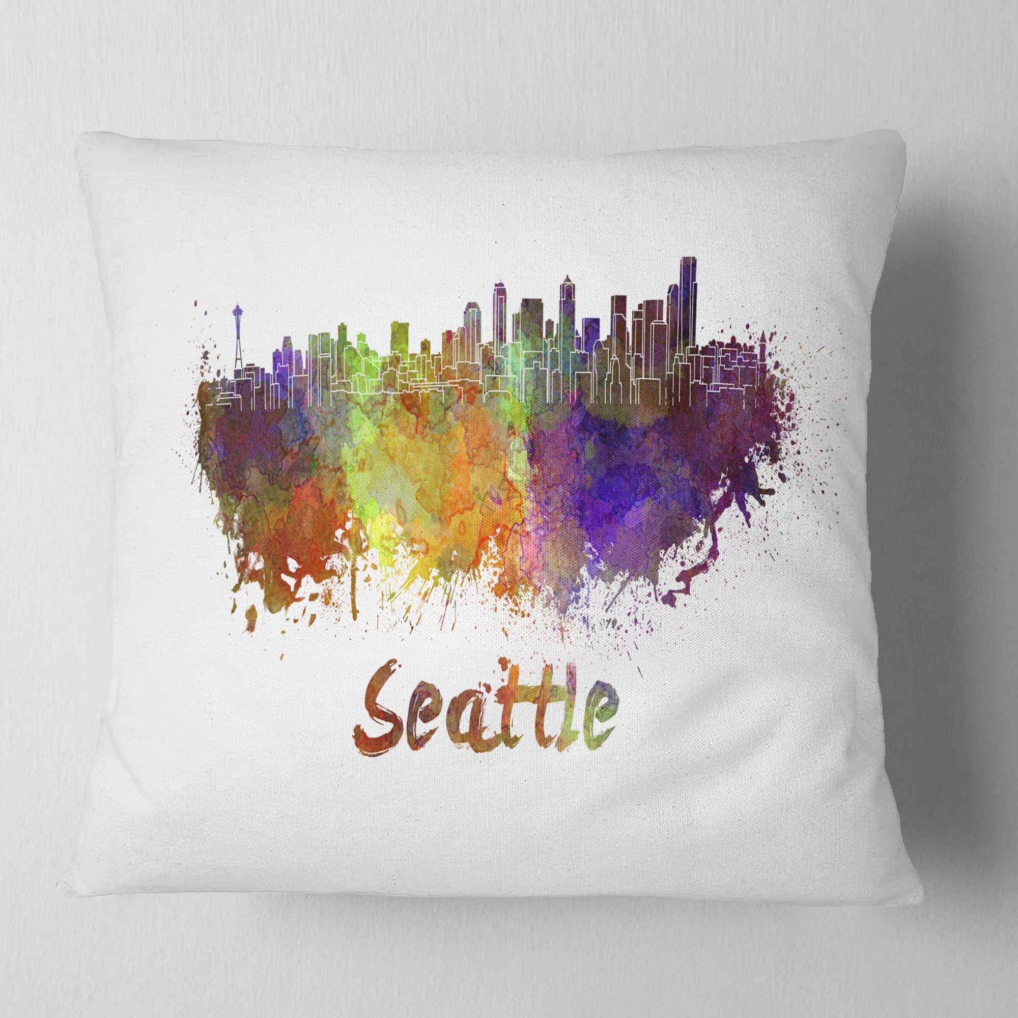 Designart Seattle Skyline - Cityscape Throw Pillow - 16x16