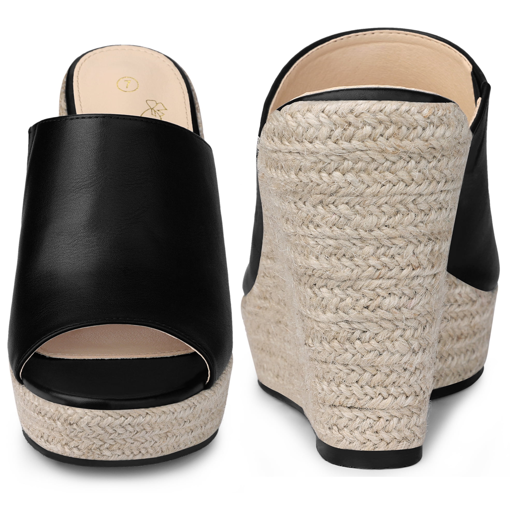 DARING DIVA Women's Open Toe Espadrille Wedge Heel Platform Slide Sandal Black 9