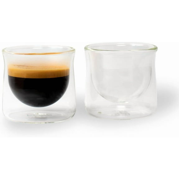 FLUR Espresso Glass Set of 2: For Small Drinks - Double-Walled Borosilicate Glass - Handmade - 3 oz (Clear)