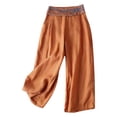 thumbnail image 1 of Pantalons Larges pour Femmes Été Style Mince Style Ethnique Pantalons Rétro Droits Décontractés en Lin Pantalons Décontractés pour Femmes Taille Élastique Pantalons Cargo Raccourcis pour Femmes Été Décontracté, 1 of 5