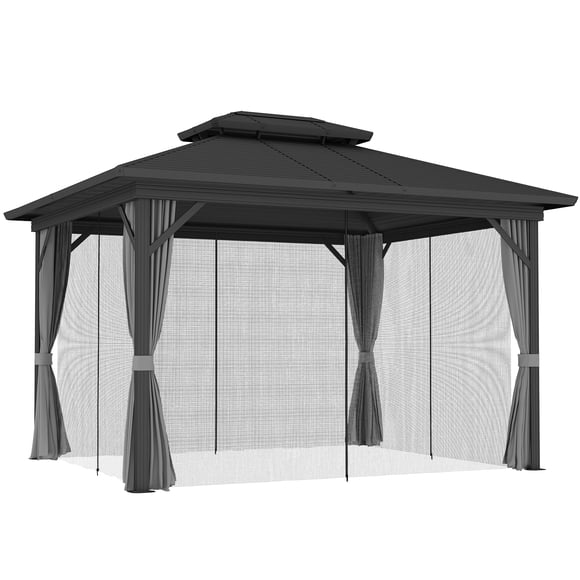 Outsunny Pavillon à Toit Rigide 10 Pieds x 12 Pieds Pavillon Extérieur en Aluminium, Gris Pâle