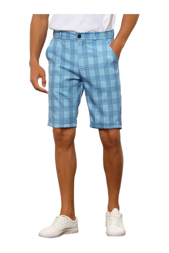 Men's Shorts Plaid Pattern Straight Fit Comfort Flat Front Checked Shorts 38 Blue
