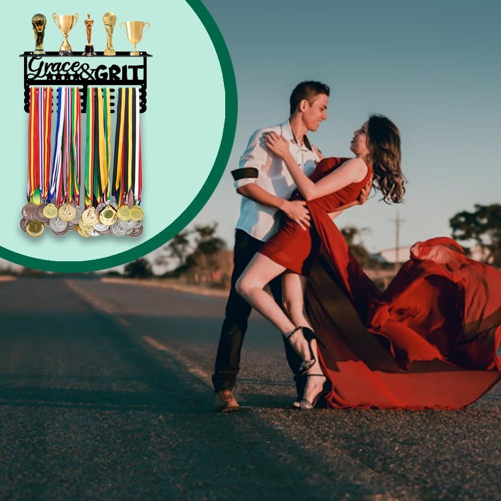 Medal Holder Display Hanger Grace & Grit Metal Medal Hooks Medal Hanger Display Rack Frame Ribbon Holder Wall Mounted Competition Awards Holder Hanging for 60 Sports Medals Athletes GiftBlack
