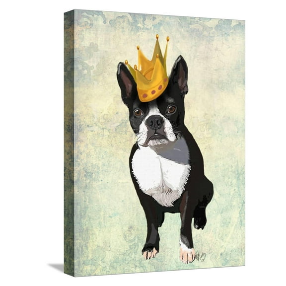 Art.com Boston Terrier and Crown Stretched Canvas Print Wall Art by Fab Funky, 12" x 16"