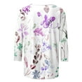 thumbnail image 4 of AOOCHASLIY Women's 2024 Women New T-shirt Mid-length 3/4 Sleeves Blouse Round Neck Casual Floral Printing Tops, 4 of 5