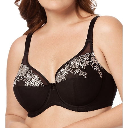 Women's Elila 2401 Embroidered Microfiber Underwire Bra (Black/Silver 36G)