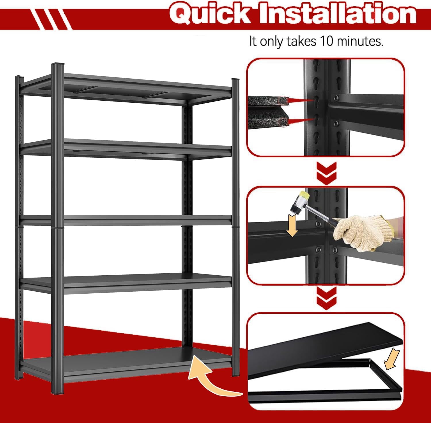 Plant Shelf, 4 Tier Heavy Duty Storage Shelves, 54"H Adjustable Steel Shelving Unit, 3000 LBS Capacity Waterproof Rustproof Metal Rack for Home Garage Pantry Organization|10"D x 16"W , Black