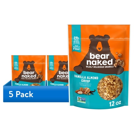 (5 pack) Bear Naked Vanilla Almond Crisp Granola Cereal, Good Source of Fiber, Whole Grain, 12 oz