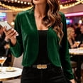 thumbnail image 2 of Yyeselk Women's Long Sleeve Velvet Shrug Cardigans Cocktail Party Open Front Elegant Cropped Bolero Cardigan Top Green XXXL, 2 of 7